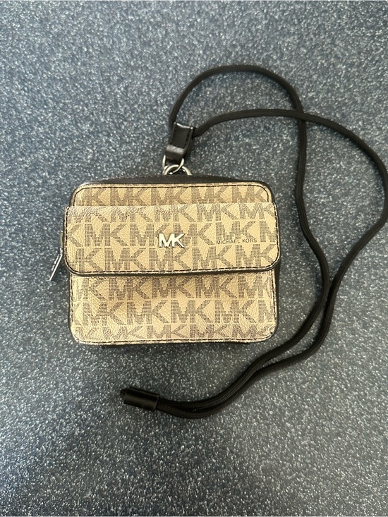 Michael Kors Handbags - Michael Kors Tan Signature MK Crossbody PVC Pouch with Lanyard